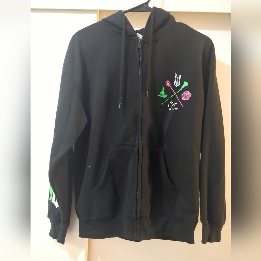WICKED Womens Full Zip Embroidered  Black Hoodie Sweatshirt Size Small (READ)